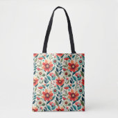 Shabby Chique Perzik Blauwe Wildbloemen Illustrati Tote Bag (Voorkant)