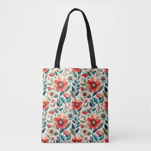 Shabby Chique Perzik Blauwe Wildbloemen Illustrati Tote Bag (Voorkant)