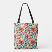 Shabby Chique Perzik Blauwe Wildbloemen Illustrati Tote Bag (Achterkant)
