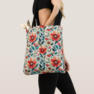 Shabby Chique Perzik Blauwe Wildbloemen Illustrati Tote Bag