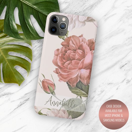 Shabby Chique Perzik Blush Roze Rozen Bloemen Patr Case-Mate iPhone Case