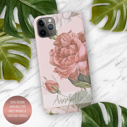 Shabby Chique Perzik Blush Roze Rozen Bloemen Patr iPhone Hoesje
