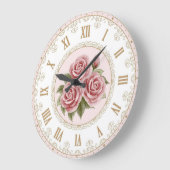 Shabby Chique Perzik Roze Goud Roos Bloemen Grote Klok (Hoek)