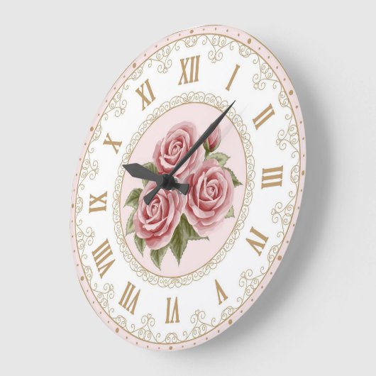 Shabby Chique Perzik Roze Goud Roos Bloemen Grote Klok (Hoek)