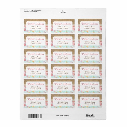 Shabby chique retour adreslabels etiket (Full Sheet)