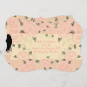 Shabby chique roze en perzik bloemige uitnodiging (Voorkant / Achterkant)