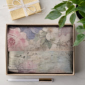 Shabby Chique  Roze Paarse Witte Bloemen Tissuepapier (Geschenk)