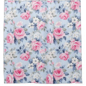 Shabby chique roze rozen en witte bloemen patroon douchegordijn (Voorkant)
