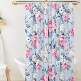 Shabby chique roze rozen en witte bloemen patroon douchegordijn