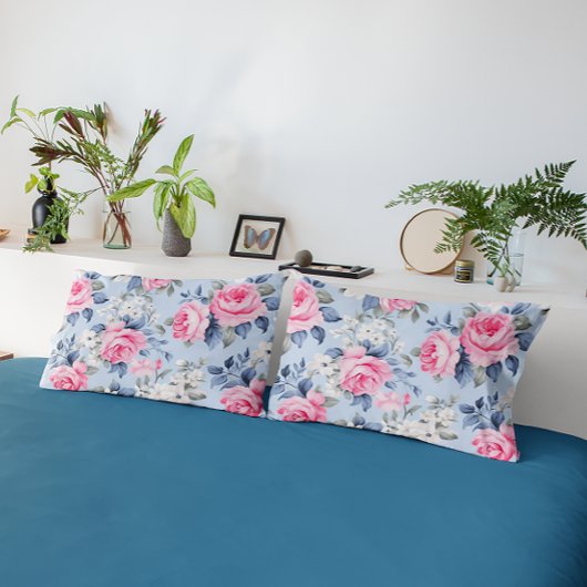 Shabby chique roze rozen en witte bloemen patroon kussensloop