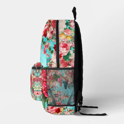 shabby chique rozen en vaas blauw bedrukte rugzak (Rechts)