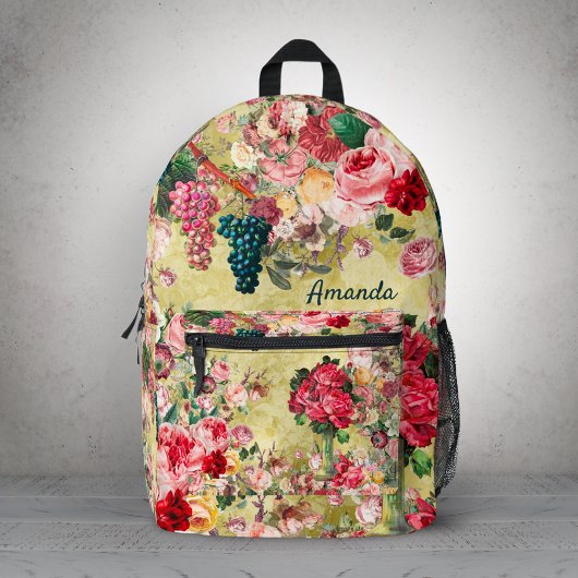  shabby chique rozen en vaas geel bedrukte rugzak