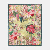 shabby chique rozen en vaas geel fleece deken (Voorkant)