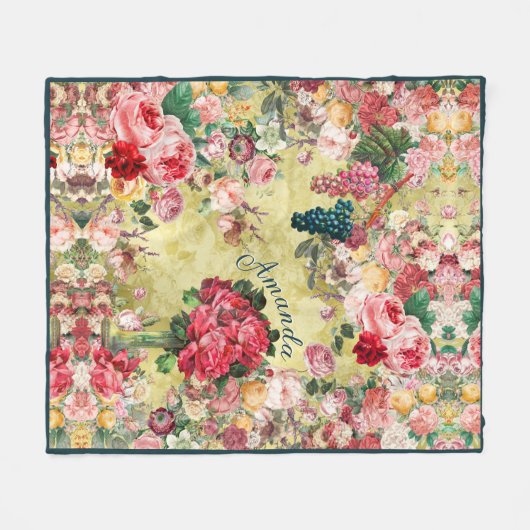  shabby chique rozen en vaas geel fleece deken (Voorkant (Horizontaal))