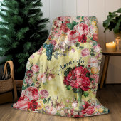  shabby chique rozen en vaas geel fleece deken