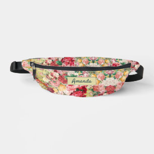 shabby chique rozen en vaas geel gedrukt heuptasje