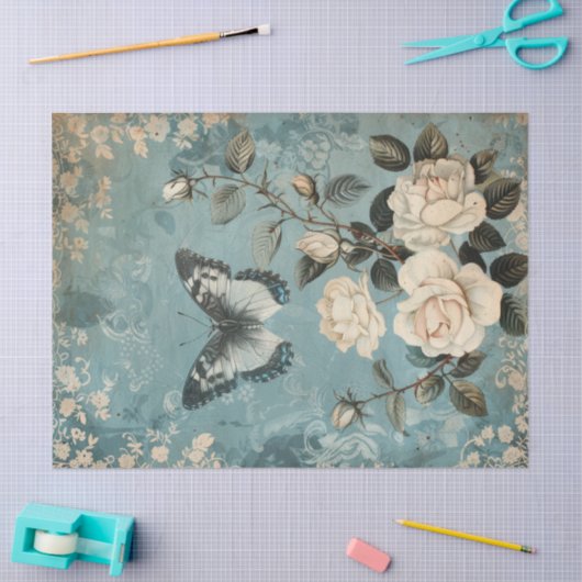  shabby chique vlinder & rozen tissue papier (Craft)