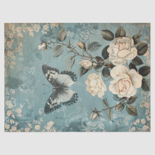  shabby chique vlinder & rozen tissue papier (Voorkant)