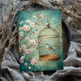 shabby chique vogel hoesje met blush rozen tissuepapier