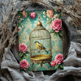 shabby chique vogel hoesje met blush rozen tissuepapier