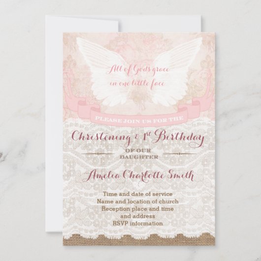 Shabby Christening en 1e verjaardag Kaart (Voorkant)