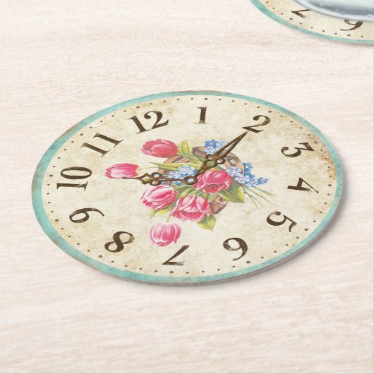 Shabby Clock met Tulips Tea Party Onderzetters (Gebogen)