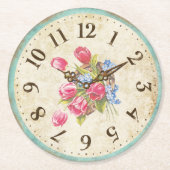 Shabby Clock met Tulips Tea Party Onderzetters (Voorkant)