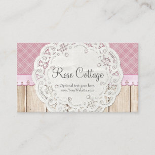 Shabby Cottage Chic Doily on Rustin Country Wood Visitekaartje