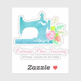 Shabby Cottage Chic Sewing Machine Floral Logo Sticker