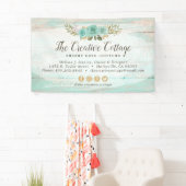 Shabby Cottage Chic Turquoise Bloemen Rustiek Hout Spandoek (Insitu)