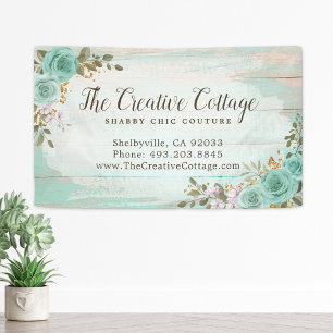 Shabby Cottage Chic Turquoise Floral Rustic Wood Spandoek