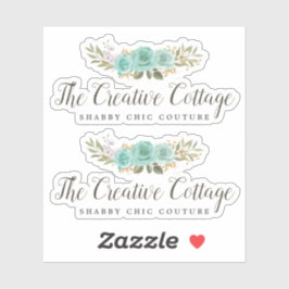 Shabby Cottage Turquoise Bloemen Rustiek Hout Logo Sticker