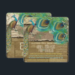 Shabby Country Peacock  3 Veters Old Wood Kaart<br><div class="desc">Rustic Aqua en Brown Peacock Weddings Meer Shabby Country Peacock Uitnodigingen</div>