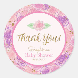 Shabby Cute Glitter Rozen Baby shower Bedankt Ronde Sticker