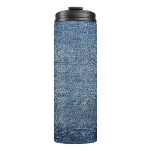 Shabby denim textuur voor achtergrond. Blauwe spij Thermosbeker