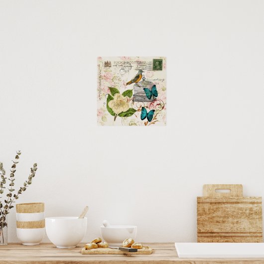 shabby elegance camellia vlinder poster (Keuken)