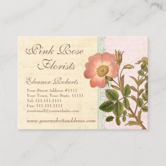 Shabby Elegance  Chic Pink Dog Roos Visitekaartje (Voorkant)