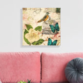 shabby elegance florale vogel frans botanisch canvas afdruk (Insitu (Woonkamer))