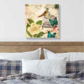 shabby elegance florale vogel frans botanisch canvas afdruk (Insitu (Slaapkamer))