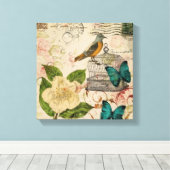 shabby elegance florale vogel frans botanisch canvas afdruk (Insitu (Houten vloer))