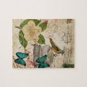 shabby elegance florale vogel frans botanisch legpuzzel (Horizontaal)