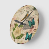 shabby elegance florale vogel frans botanisch ronde klok (Hoek)