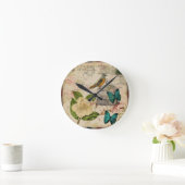 shabby elegance florale vogel frans botanisch ronde klok (Huis)
