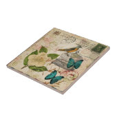 shabby elegance florale vogel frans botanisch tegeltje (Zijkant)