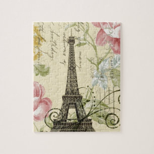 shabby elegance yellow roze floral eiffel tower legpuzzel