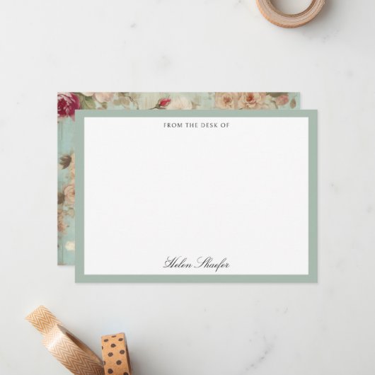 Shabby Elegant Rustieke Rozen Notitiekaartje (Voorkant / Achterkant in situ)