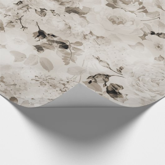 shabby elegant witte grijze rozen floraal cadeaupapier (Hoek)