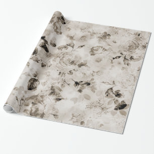  shabby elegant witte grijze rozen floraal cadeaupapier