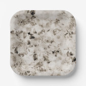  shabby elegant witte grijze rozen floraal papieren bordje (Voorkant)