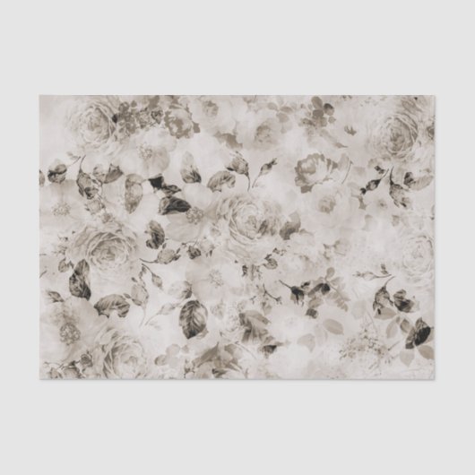  shabby elegant witte grijze rozen floraal tissuepapier (Voorkant)